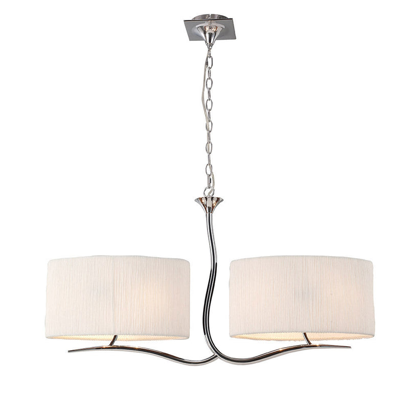 Mantra M1130 Eve Linear Pendant 2 Arm 4 Light E27, Polished Chrome With White Oval Shades • M1130