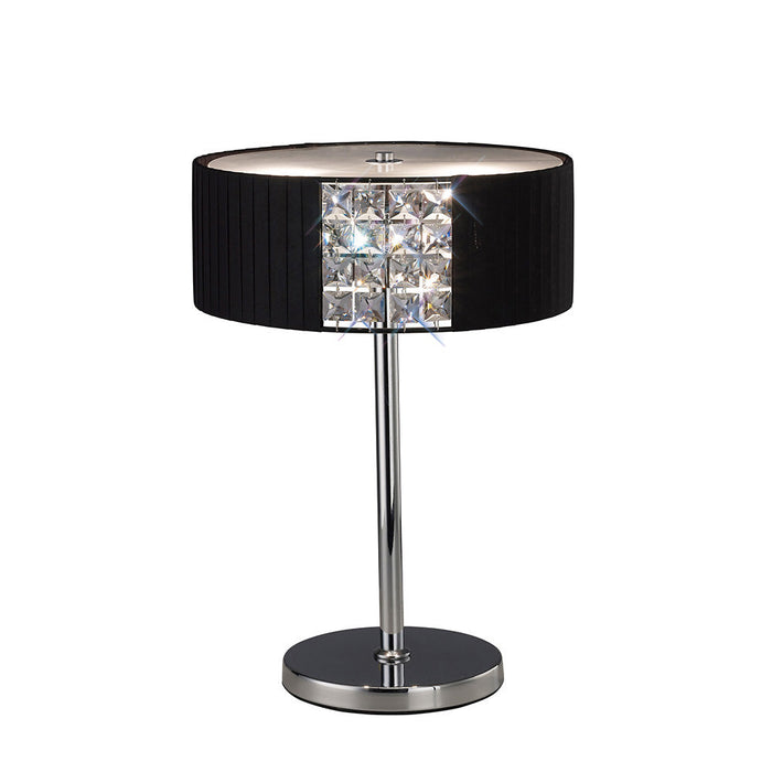 Diyas Evelyn Table Lamp Round With Black Shade 2 Light E27 Polished Chrome/Crystal • IL31170/BL