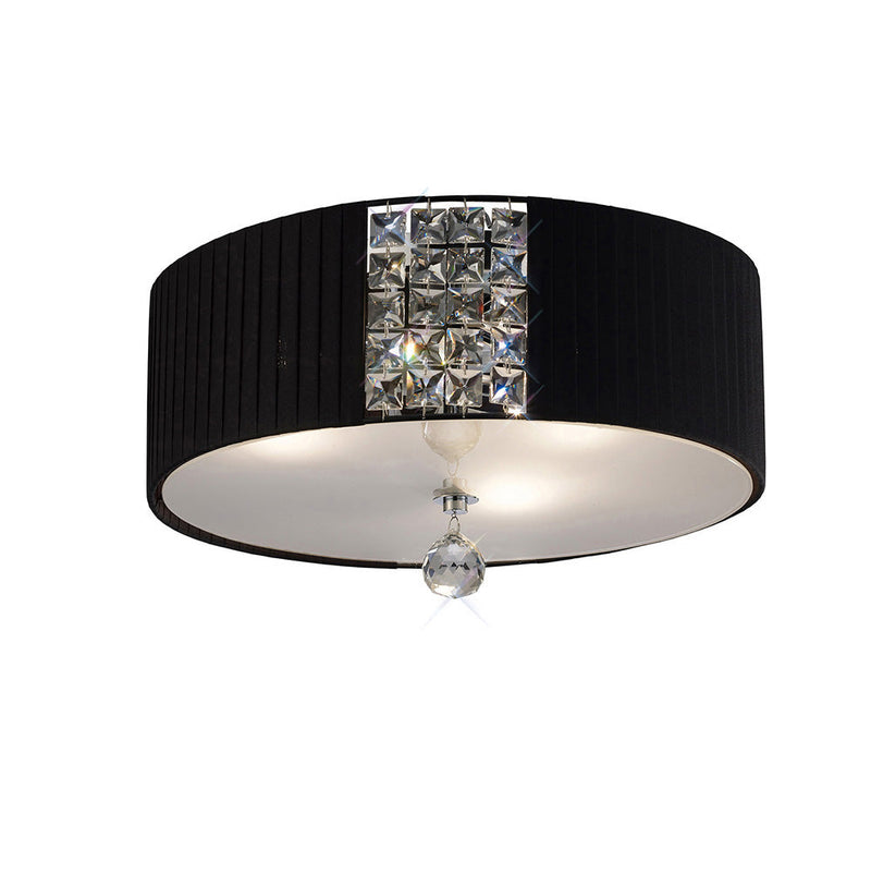 Diyas Evelyn Ceiling Round With Black Shade 3 Light E27 Polished Chrome/Crystal • IL31172/BL