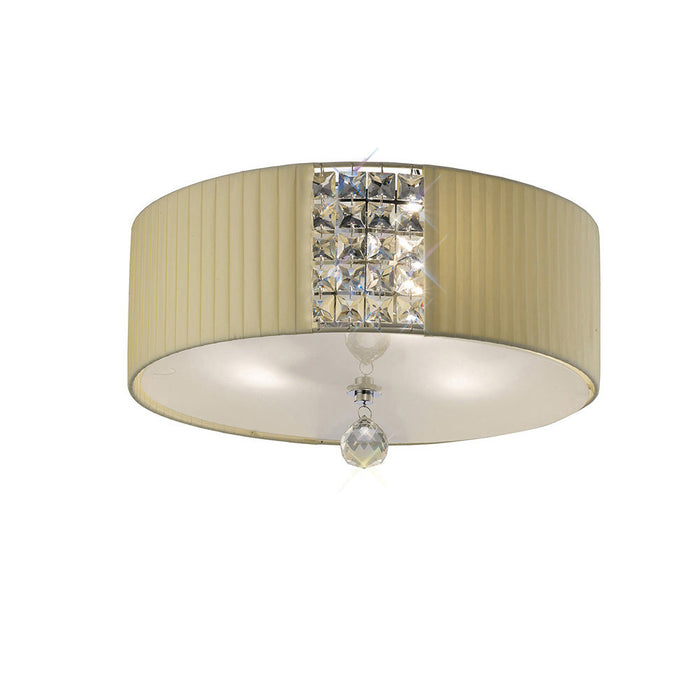 Diyas Evelyn Ceiling Round With Cream Shade 3 Light E27 Polished Chrome/Crystal • IL31172/CR