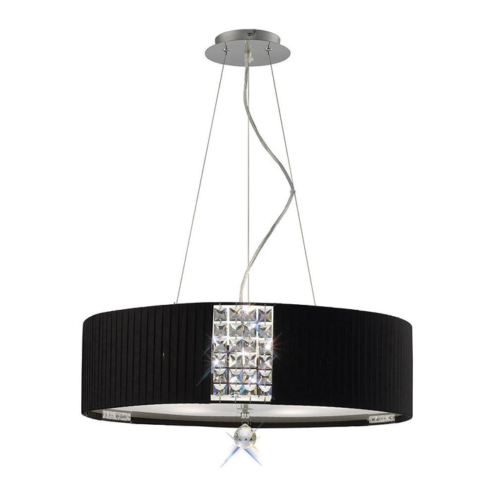 Diyas Evelyn Pendant Round With Black Shade 5 Light E27 Polished Chrome/Crystal • IL31174/BL