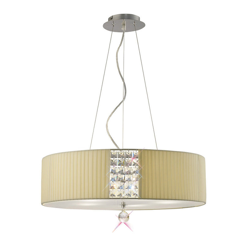 Diyas Evelyn Pendant Round With Cream Shade 5 Light E27 Polished Chrome/Crystal • IL31174/CR