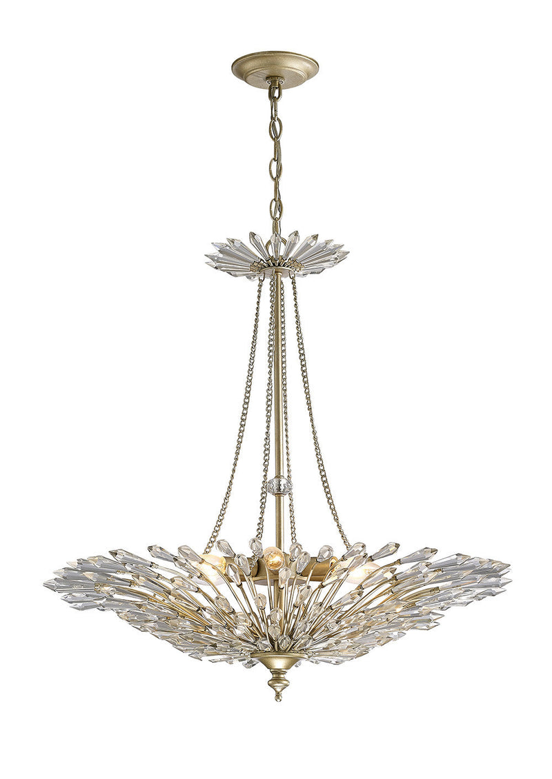 Diyas Fay Pendant 6 Light E14 Aged Gold/Silver/Crystal • IL31672