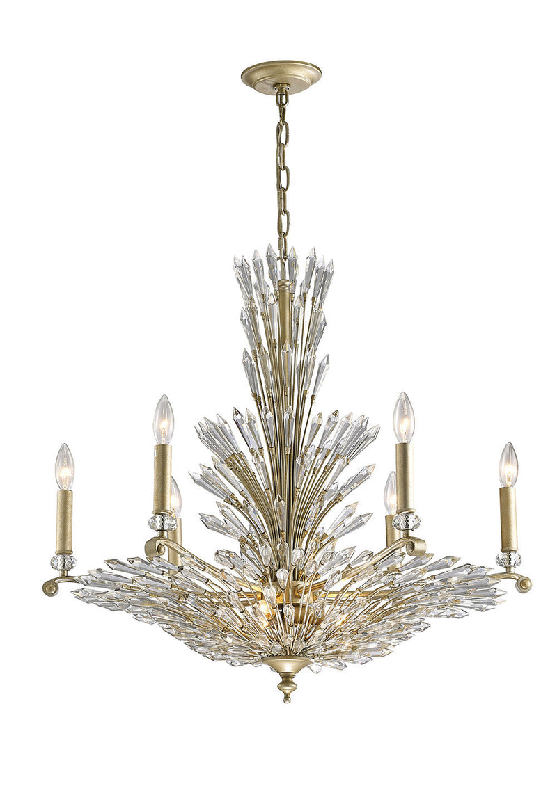 Diyas Fay Pendant 6+3 Light E14 Aged Gold/Silver/Crystal • IL31673