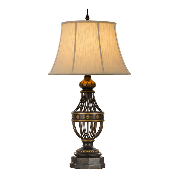 Feiss FE-AUGUSTINE-TL Augustine Single Light Table Lamp in Antique Brown Finish Complete With Cream Textured Linen Ivory Soft Lined Shade