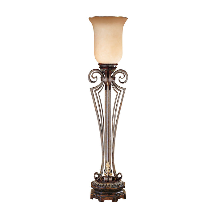 Feiss FE-CORINTHIA-TL Corinthia Single Light Table Lamp in Bronze Finish Complete With Cream/Amber Glass Shade