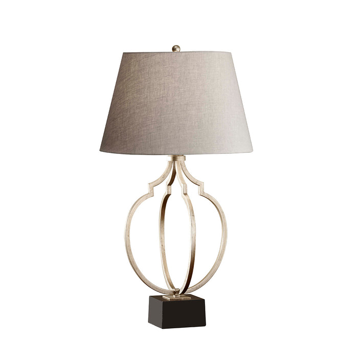 Feiss FE-GRANDEUR-TL Grandeur Single Light Table Lamp in Silver Leaf/Black Patina Finish Complete With Classic Grey Linen Shade