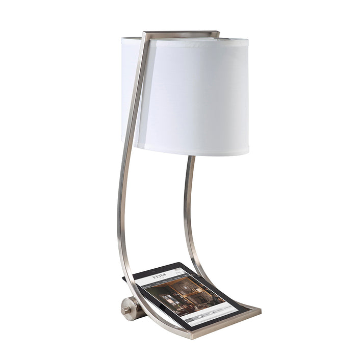 Feiss FE-LEX-TL-BS Feiss Lex Single Light Table Lamp in Brushed Steel Finish Complete With White Shade