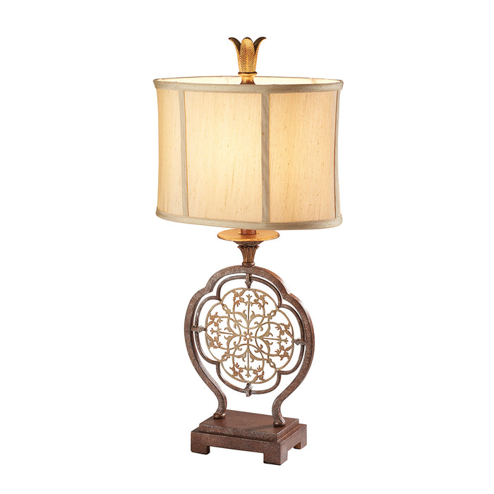 Feiss FE-MARCELLA-TL Marcella Single Light Table Lamp in Bronze & Gold Patina Finish Complete With Light Gold Oval Shade