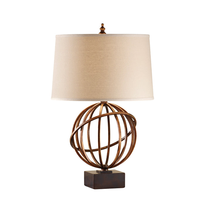 Feiss FE-SPENCER-TL Spencer Single Light Table Lamp in Gold/Walnut Finish Complete With Dark Tan Linen Shade