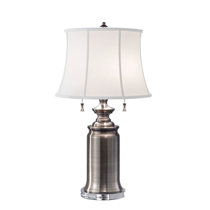 Feiss FE-STATERM-TL-AN Stateroom 2 Light Table Lamp in Antique Nickel Finish Complete With White Cotton Linen Shade