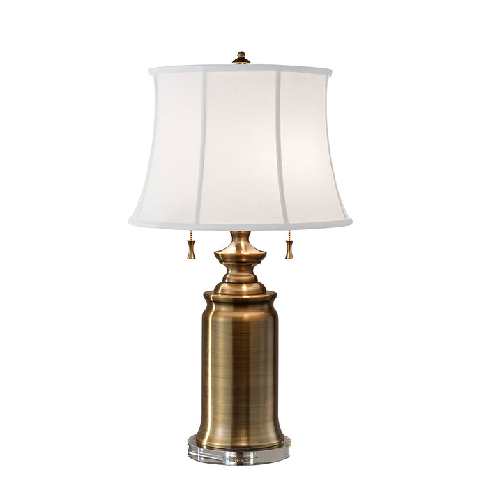 Feiss FE-STATERM-TL-BB Stateroom 2 Light Table Lamp in Bali Brass Finish Complete With White Cotton Linen Shade