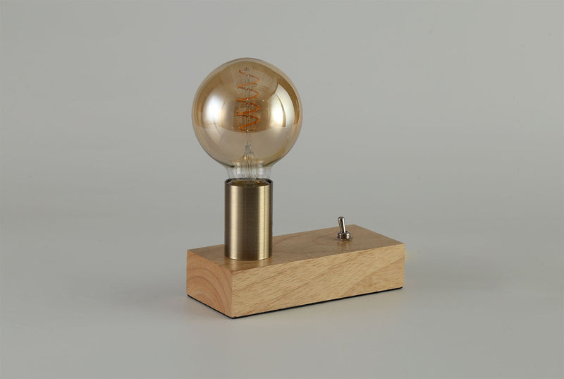 Deco Fike Table Lamp, 1 Light E27, Antique Brass/Wood, (Lamps Not Included) • D0557