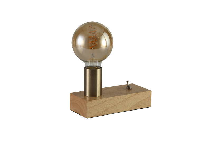 Deco Fike Table Lamp, 1 Light E27, Antique Brass/Wood, (Lamps Not Included) • D0557