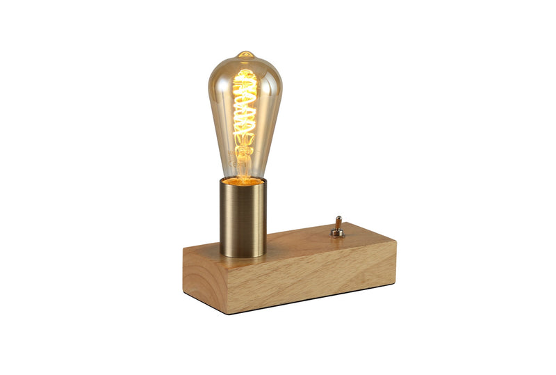 Deco Fike Table Lamp, 1 Light E27, Antique Brass/Wood, (Lamps Not Included) • D0557