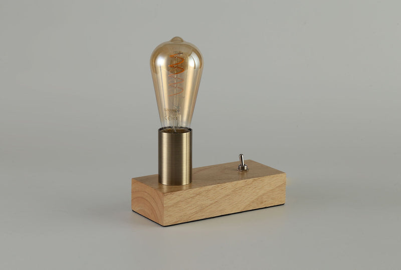 Deco Fike Table Lamp, 1 Light E27, Antique Brass/Wood, (Lamps Not Included) • D0557