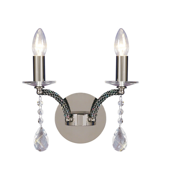 Diyas Fiore Wall Lamp Switched 2 Light E14 Black Chrome/Crystal • IL30362