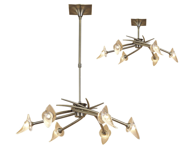 Mantra M0301AB Flavia Telescopic Pendant Semi Flush Convertible Round 6 Light G9, Antique Brass • M0301AB