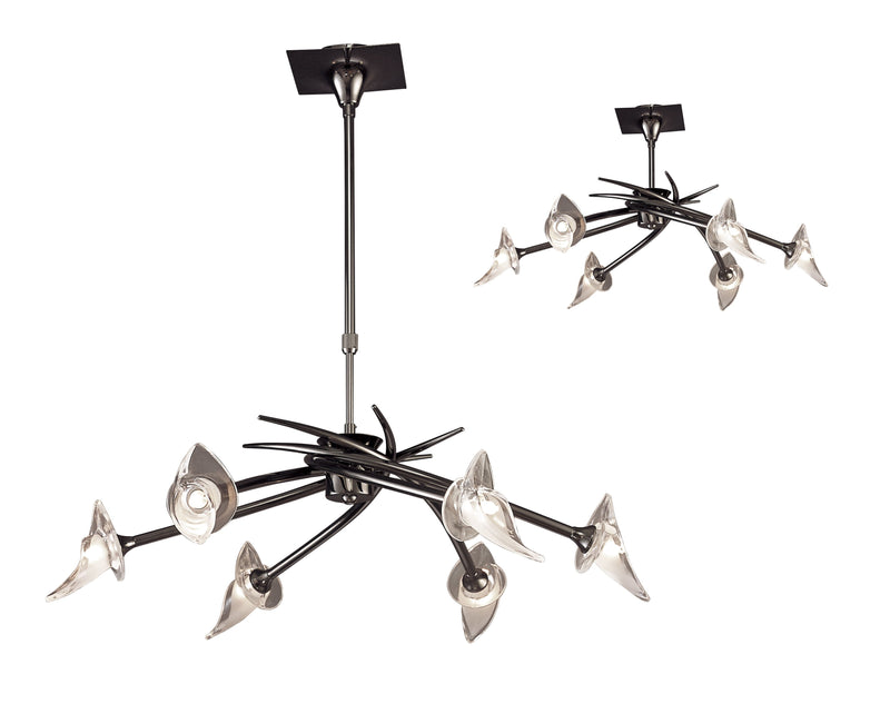 Mantra M0301BC Flavia Telescopic Pendant Semi Flush Convertible Round 6 Light G9, Black Chrome • M0301BC