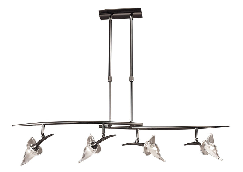 Mantra M0320BC Flavia Telescopic Linear Pendant 4 Light G9 With Adjustable Heads, Black Chrome • M0320BC