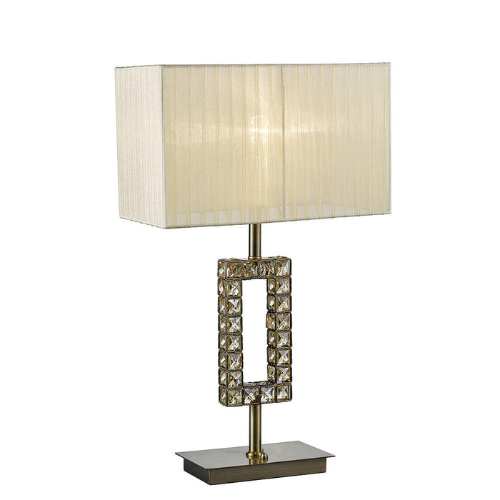 Diyas Florence Rectangle Table Lamp With Cream Shade 1 Light E27 Antique Brass/Crystal • IL31532
