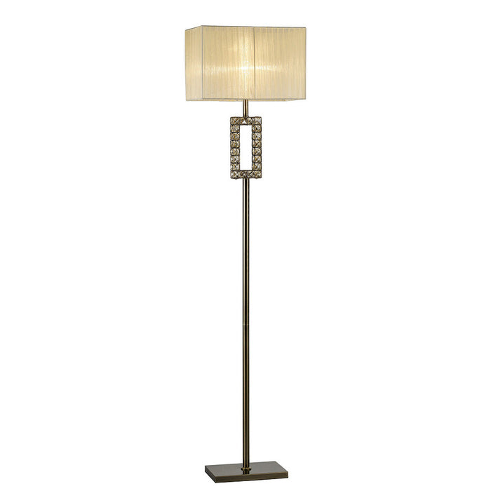 Diyas Florence Rectangle Floor Lamp With Cream Shade 1 Light E27 Antique Brass/Crystal • IL31533
