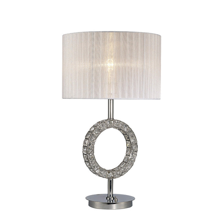 Diyas Florence Round Table Lamp With White Shade 1 Light E27 Polished Chrome/Crystal • IL31534
