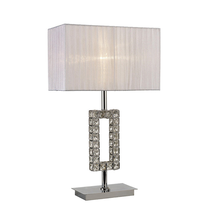 Diyas Florence Rectangle Table Lamp With White Shade 1 Light E27 Polished Chrome/Crystal • IL31536