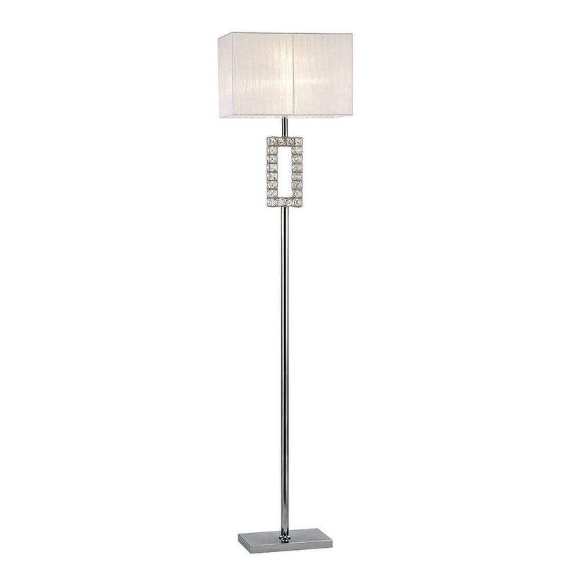 Diyas Florence Rectangle Floor Lamp With White Shade 1 Light E27 Polished Chrome/Crystal • IL31537