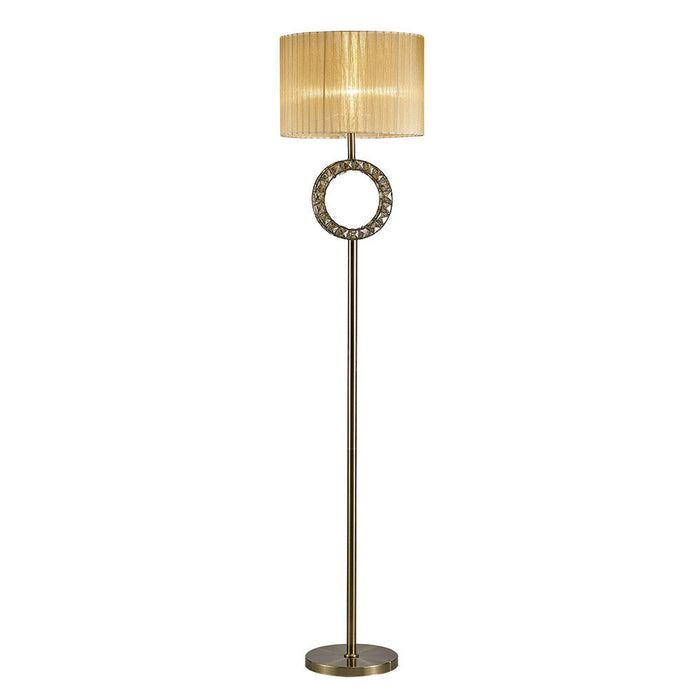 Diyas Florence Round Floor Lamp With Soft Bronze Shade 1 Light E27 Antique Brass/Crystal Item Weight: 18.4kg • IL31721
