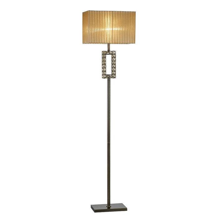 Diyas Florence Rectangle Floor Lamp With Soft Bronze Shade 1 Light E27 Antique Brass/Crystal • IL31723