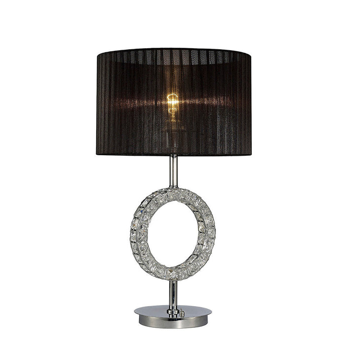 Diyas Florence Round Table Lamp With Black Shade 1 Light E27 Polished Chrome/Crystal • IL31724