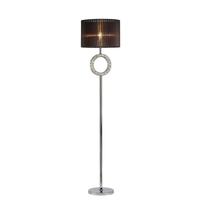 Diyas Florence Round Floor Lamp With Black Shade 1 Light E27 Polished Chrome/Crystal Item Weight: 19.07kg • IL31725
