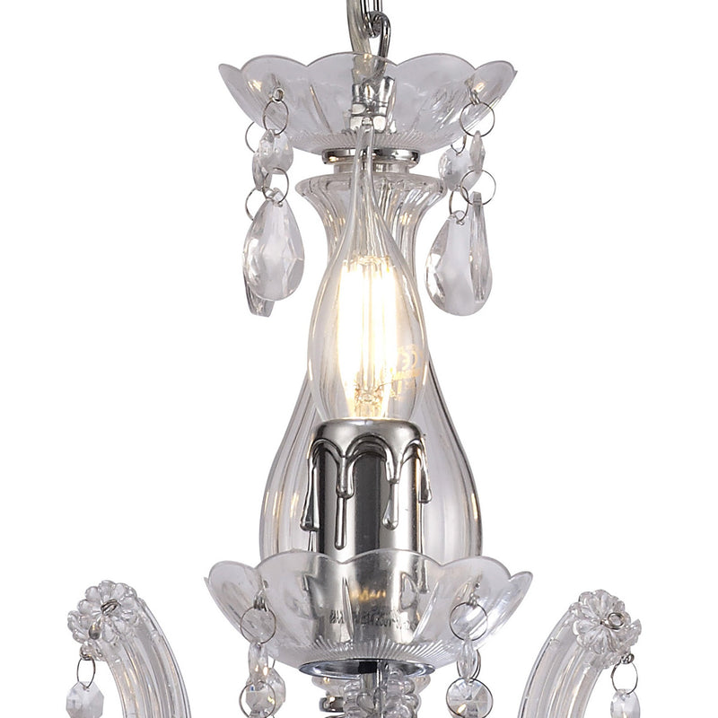 Deco Floria Chandelier With Acrylic Sconce & Acrylic Droplets 3 Light E14 Polished Chrome Finish • D0416