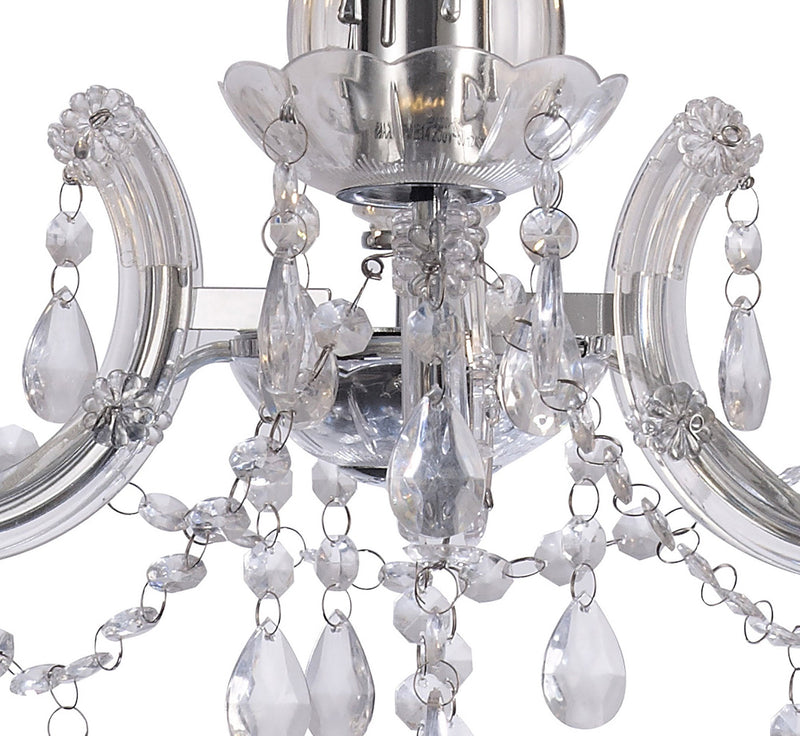 Deco Floria Chandelier With Acrylic Sconce & Acrylic Droplets 3 Light E14 Polished Chrome Finish • D0416