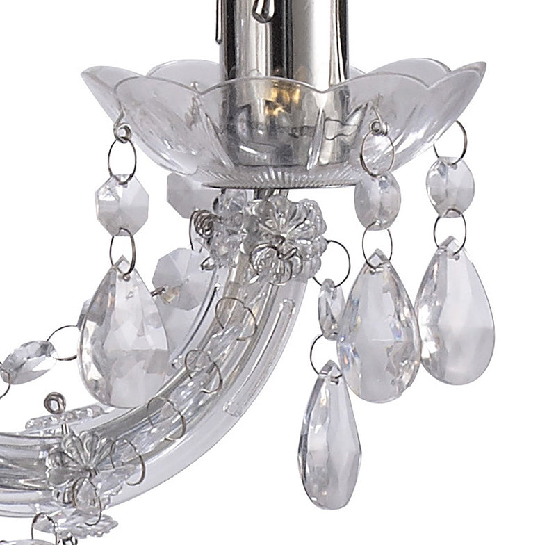 Deco Floria Chandelier With Acrylic Sconce & Acrylic Droplets 3 Light E14 Polished Chrome Finish • D0416