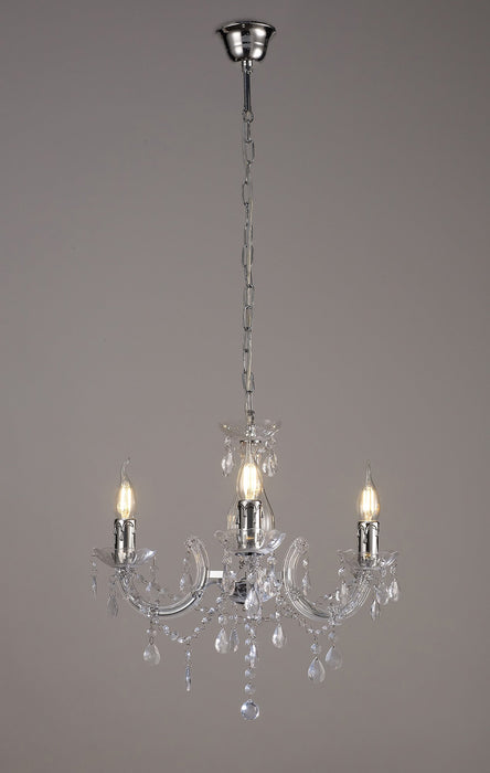 Deco Floria Chandelier With Acrylic Sconce & Acrylic Droplets 3 Light E14 Polished Chrome Finish • D0416