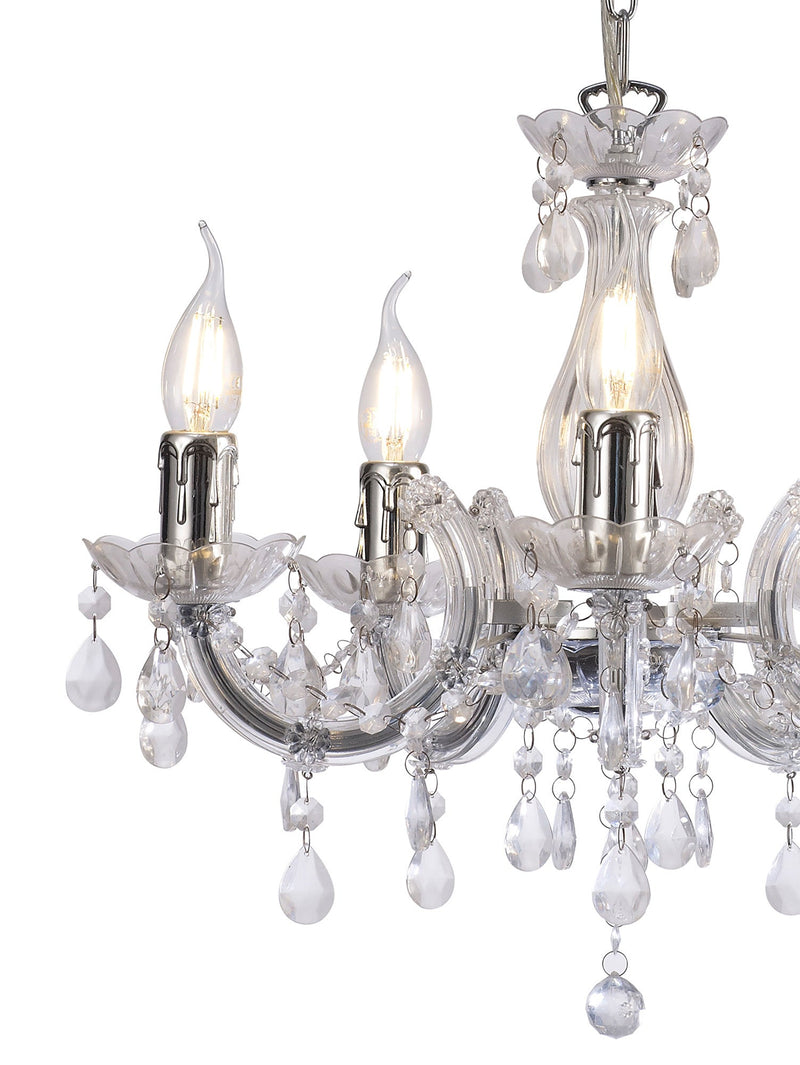 Deco Floria Chandelier With Acrylic Sconce & Acrylic Droplets 5 Light E14 Polished Chrome Finish • D0417