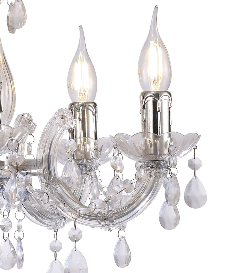 Deco Floria Chandelier With Acrylic Sconce & Acrylic Droplets 5 Light E14 Polished Chrome Finish • D0417