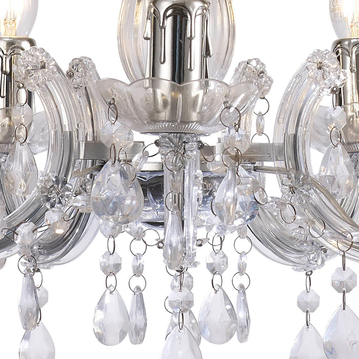 Deco Floria Chandelier With Acrylic Sconce & Acrylic Droplets 5 Light E14 Polished Chrome Finish • D0417