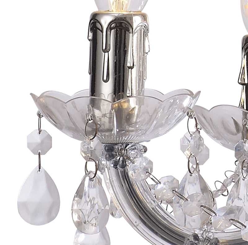 Deco Floria Chandelier With Acrylic Sconce & Acrylic Droplets 5 Light E14 Polished Chrome Finish • D0417