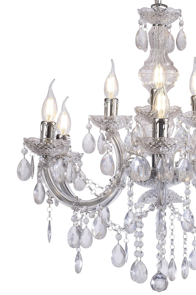 Deco Floria Chandelier With Acrylic Sconce & Acrylic Droplets 6+3 Light E14 Polished Chrome Finish • D0418