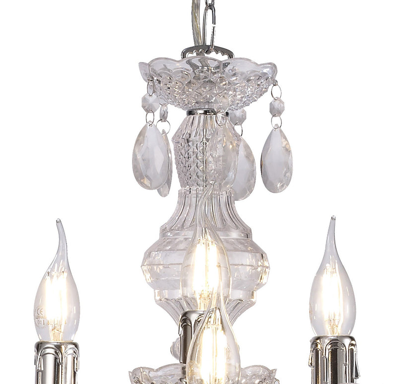 Deco Floria Chandelier With Acrylic Sconce & Acrylic Droplets 6+3 Light E14 Polished Chrome Finish • D0418