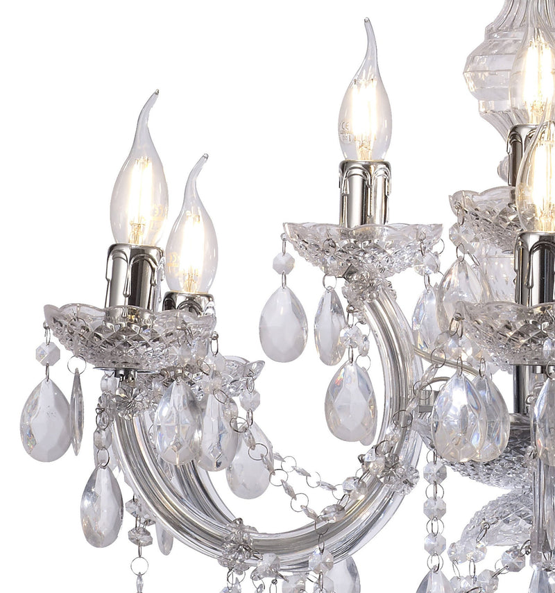 Deco Floria Chandelier With Acrylic Sconce & Acrylic Droplets 6+3 Light E14 Polished Chrome Finish • D0418