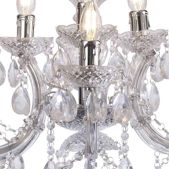 Deco Floria Chandelier With Acrylic Sconce & Acrylic Droplets 6+3 Light E14 Polished Chrome Finish • D0418