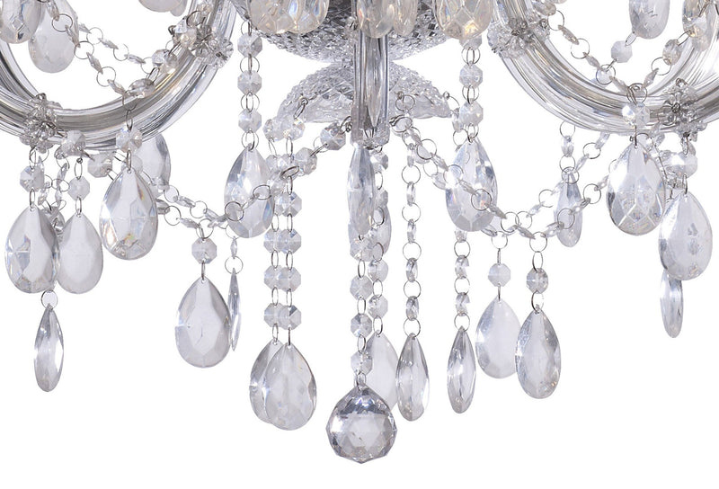 Deco Floria Chandelier With Acrylic Sconce & Acrylic Droplets 6+3 Light E14 Polished Chrome Finish • D0418