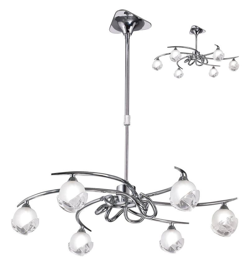 Mantra M0801 Fragma Telescopic Semi Flush Convertible 6 Light G9, Polished Chrome • M0801