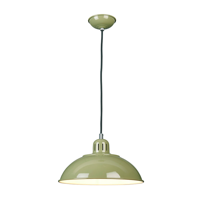 green metal hanging ceiling light