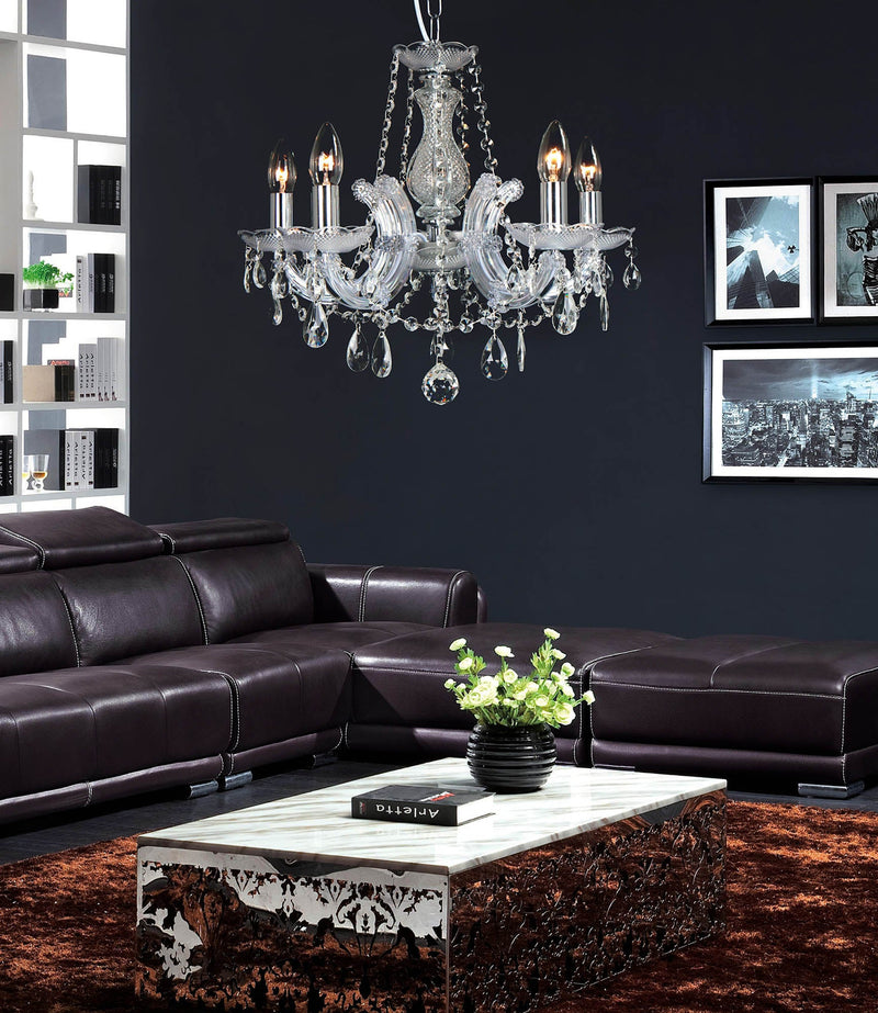 Deco Gabrielle Chandelier With Acrylic Sconce & Glass Droplets 8 Light E14 Mink Finish • D0023