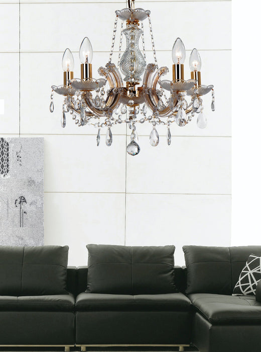 Deco Gabrielle Chandelier With Acrylic Sconce & Glass Droplets 8 Light E14 Mink Finish • D0023